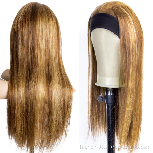 September promotion highlight color piano 4/27 headband wig silky Cuticle Aligned Brazilian Human Hair wig for black woman